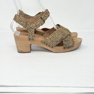 Madewell The Johanna Crisscross Wood Clog Sandal in Spotted Calf Hair Size 9